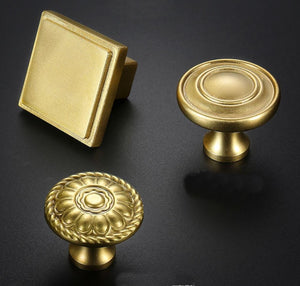 Solid Brass Floral Cabinet Pulls & Knobs - Gold Finish for Cabinets - #8 - 96mm / 1pc