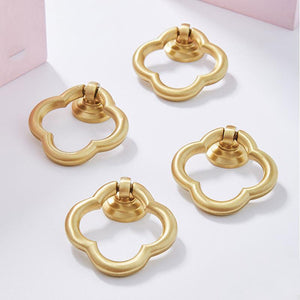 Solid Brass Floral Cabinet Ring Pulls - Brushed Gold Finish Hardware - view 3