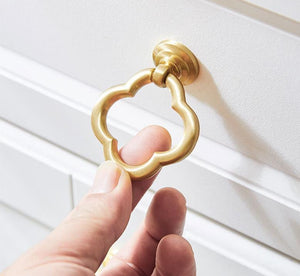 Solid Brass Floral Cabinet Ring Pulls - Brushed Gold Finish Hardware - view 5