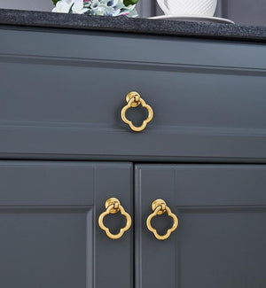 Solid Brass Floral Cabinet Ring Pulls - Brushed Gold Finish Hardware - view 8