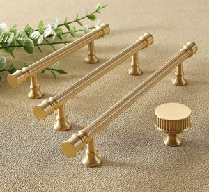 Solid Brass Fluted Cabinet Pulls & Knobs - Gold Finish for Cabinets - #3 - 160mm / 1pc