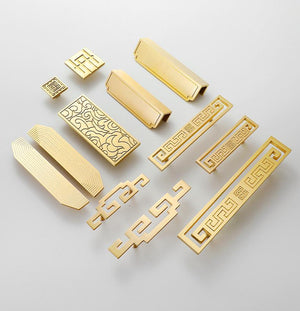 Solid Brass Geometric Cabinet Ring Pulls - Matte Gold Finish - #1 Square / 1pc