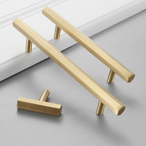 Solid Brass Geometric Cabinet Pulls & Knobs - Brushed Gold Finish - #1 Hexagon / 1pc