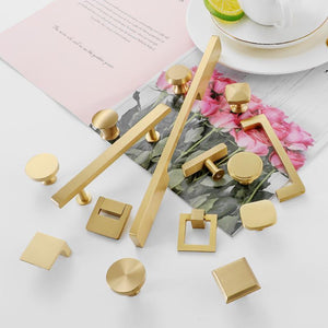 Solid Brass Geometric Cabinet Pulls & Knobs - Brushed Gold Finish - #5 / 1pc
