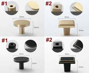 Solid Brass Geometric Cabinet Pulls & Knobs - Brushed Gold Finish - #1 Black / 1pc