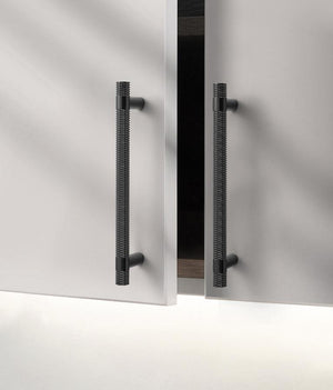 Solid Brass Knurled Cabinet Pulls & Knobs - Black Finish Hardware - Gray - 128mm / 1pc