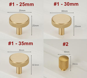 Solid Brass Knurled Cabinet Pulls & Knobs - Brushed Gold Finish - #1 - 30mm / 1pc