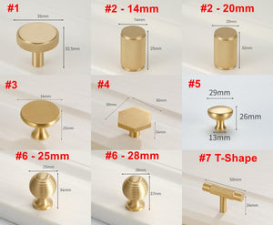 Solid Brass Knurled Cabinet Pulls & Knobs - Gold Finish Hardware - #2 - 14mm / 1pc