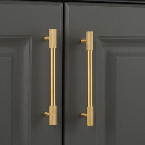 Solid Brass Knurled Cabinet Pulls & Knobs - Gold Finish Hardware - #7 - 96mm / 1pc