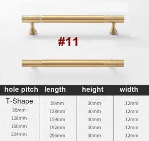 Solid Brass Knurled Cabinet Pulls & Knobs - Matte Gold Finish - #7 T-Shape / 1pc