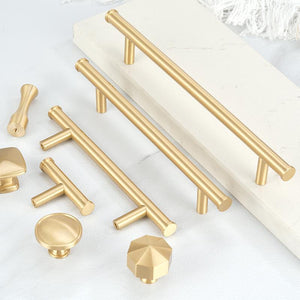 Solid Brass Minimalist Cabinet Pulls & Knobs - Brushed Gold Finish - #3 / 1pc