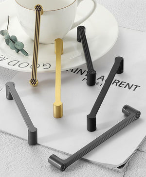 Solid Brass Oriental Cabinet Pulls & Knobs - Brushed Gold Finish - #2 Black 96mm / 1pc