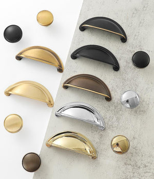Solid Brass Round Cabinet Cup Pulls - Brushed Gold Finish Hardware - #1 Gold / 1pc