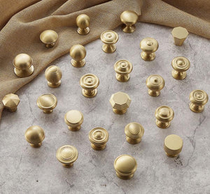 Solid Brass Round Cabinet Pulls & Knobs - Brushed Gold Finish - #4 / 1pc