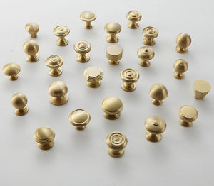 Solid Brass Round Cabinet Pulls & Knobs - Brushed Gold Finish - #6 / 1pc