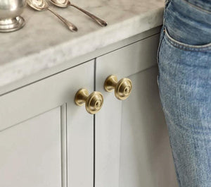 Solid Brass Round Cabinet Pulls & Knobs - Brushed Gold Finish - #9 / 1pc