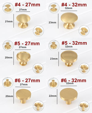 Solid Brass Round Cabinet Pulls & Knobs - Brushed Gold Finish - #2 - 29mm / 1pc