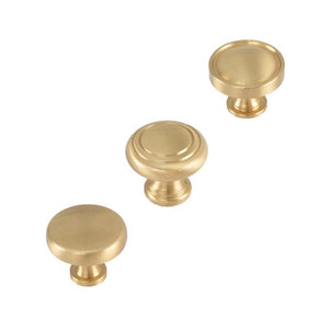 Solid Brass Round Cabinet Pulls & Knobs - Brushed Gold Finish - #5 - 27mm / 1pc