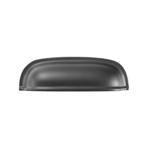 Solid brass rounded dome cup pull in Matte Black finish on a white background.