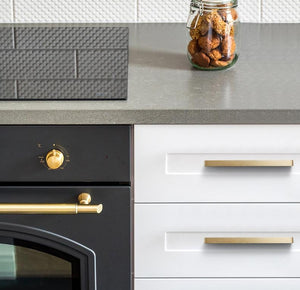Solid Brass Square Cabinet Edge Pulls - Brushed Gold Finish Hardware - #3 Brass - 96mm / 1pc