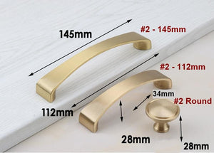 Solid Brass Square Cabinet Pulls & Knobs - Brushed Gold Finish - #1 - 159mm / 1pc