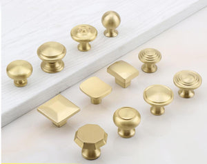 Solid Brass Square Cabinet Pulls & Knobs - Brushed Gold Finish - #3 Square / 1pc