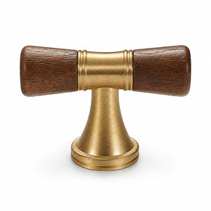 Dark wood-ended brass T-bar cabinet pull, style #6 Brass.