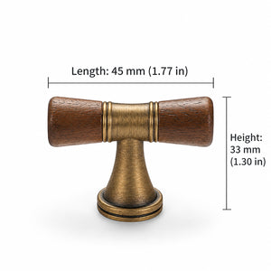 Measurements for dark wood-ended bronze-finish T-bar cabinet pull, style #6 Bronze.