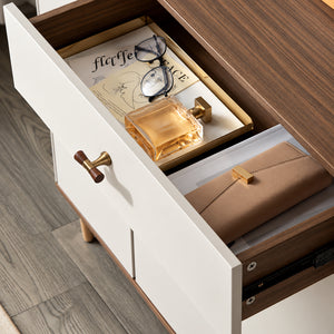 In-use view of dark wood-ended bronze-finish T-bar cabinet pull, style #6 Bronze.