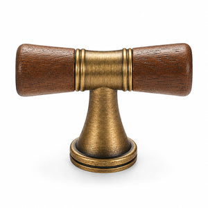 Dark wood-ended bronze-finish T-bar cabinet pull, style #6 Bronze.