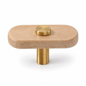 Oval beech wood T-bar cabinet pull with brass stem and top stud, style #7.