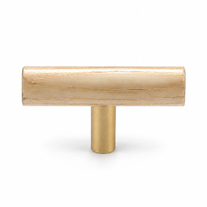 Slim beech wood T-bar cabinet pull with brass stem, style #8.