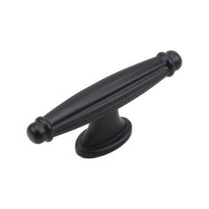 Black T-bar cabinet pull with a fluted cylindrical grip and round base, option No. 4.