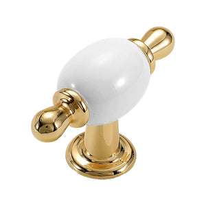 Gold-tone T-bar pull with a white ceramic ball and round mounting base, option No. 7.