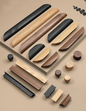 Wood Round Cabinet Pulls & Knobs - Black Finish Furniture Hardware - #1 Round Walnut / 1pc