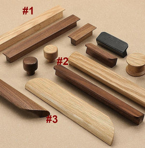 Wood Round Cabinet Pulls & Knobs - Black Finish Furniture Hardware - #1 - 160mm Walnut / 1pc