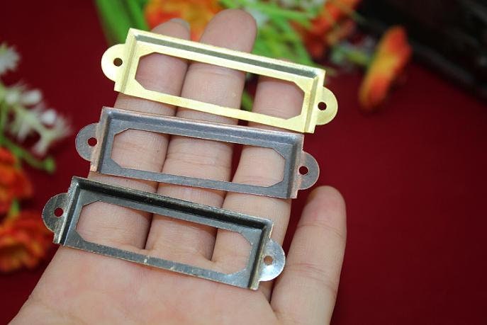 Label Tag Card Frame Holder Rectangle Square Furniture Decorative Door Cabinet Decor Ancient Vintage Style Antique Red Bronze Gold Tone Iron