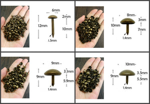 Iron Round Decorative Screw Nails - Antique Bronze Finish Hardware - 6x12mm Ant. Bronze / 2pcs
