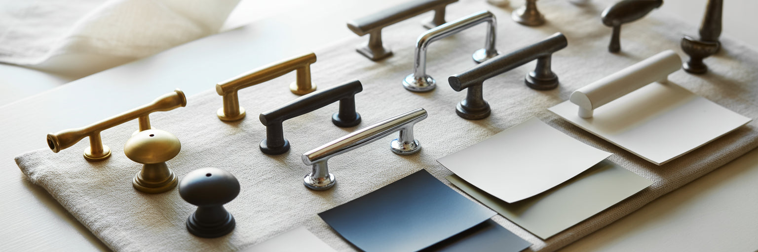 Cabinet hardware finish samples on board