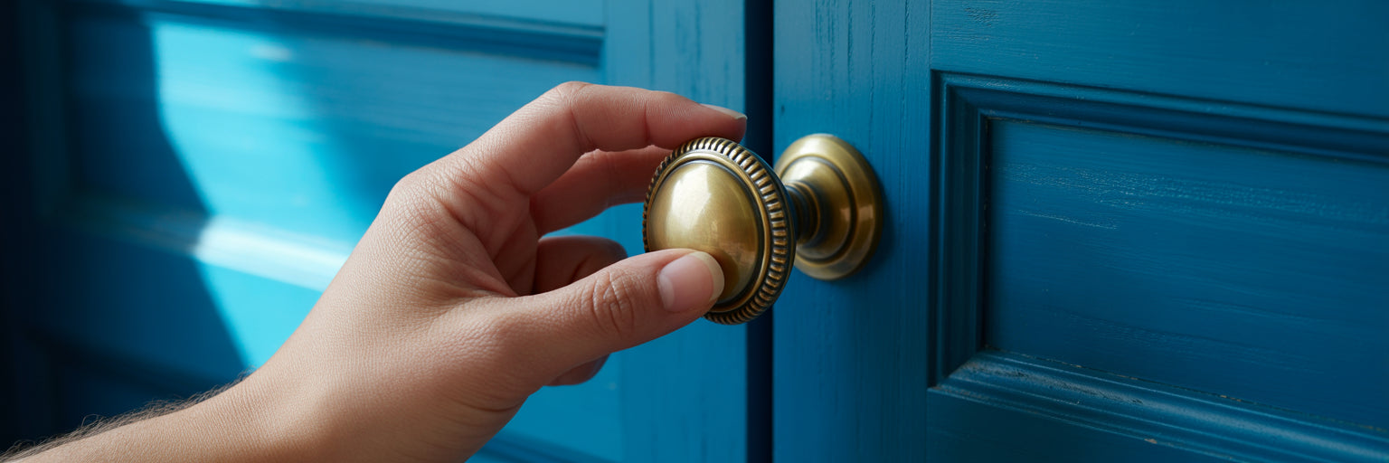 Hand turning a brass cabinet knob