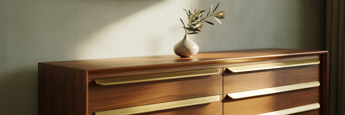 Mid-Century Modern credenza with brass pulls