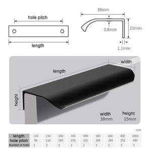 Alloy Cabinet Edge Pulls - Matte Gold Finish Decorative Hardware - Black 150mm / 1pc