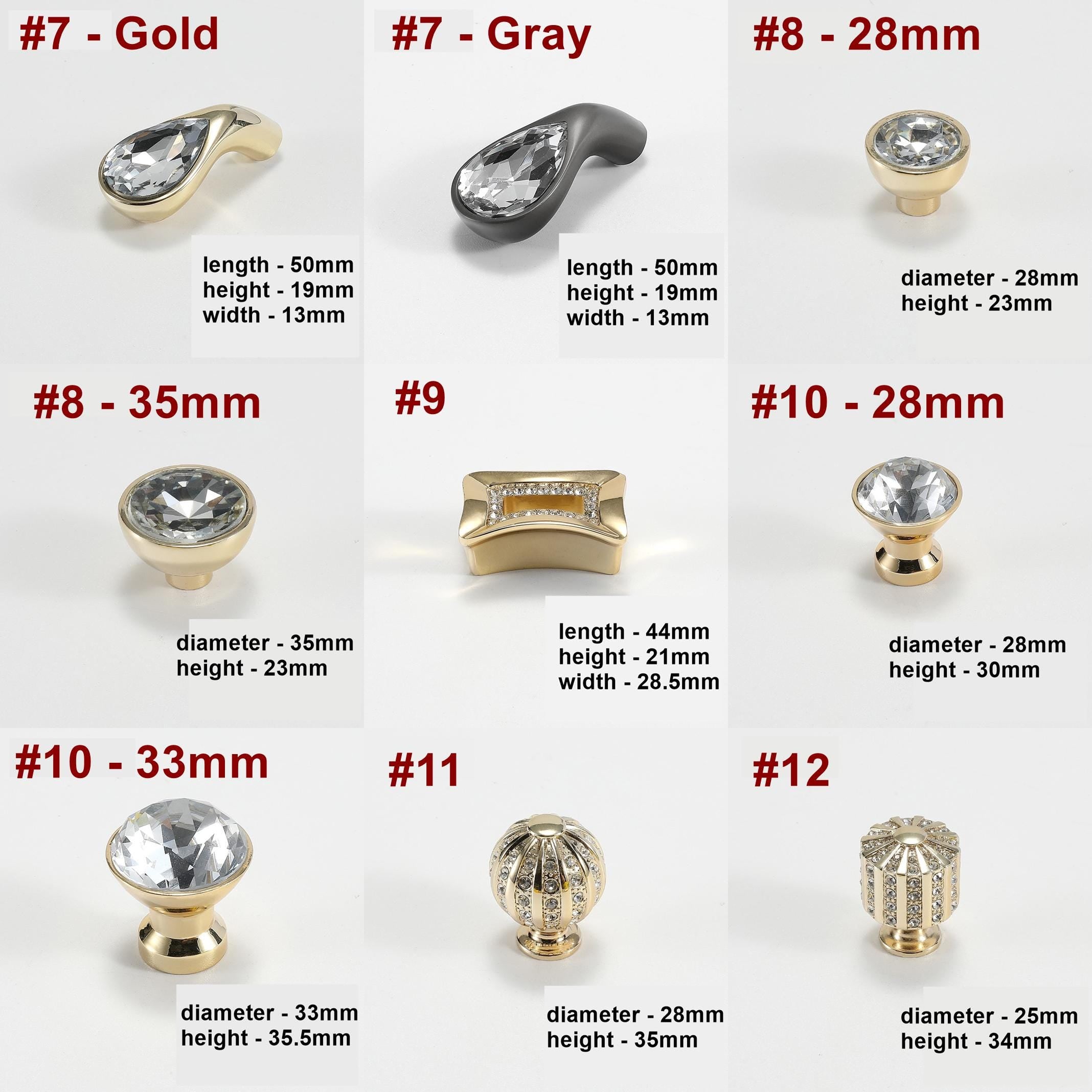 Alloy Crystal Cabinet Pulls & Knobs - Black Finish for Wardrobes - #3 / 1pc