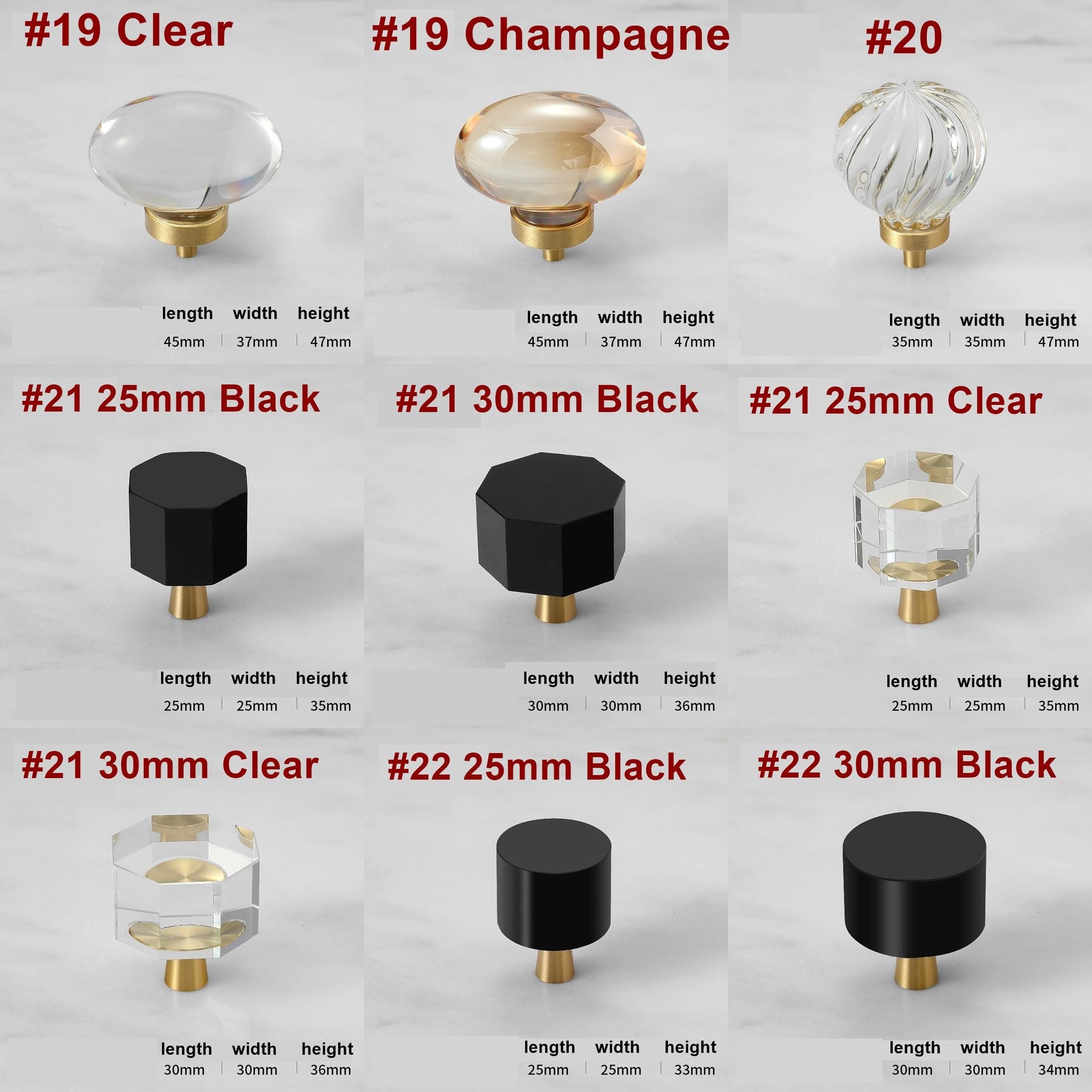 Alloy Crystal Cabinet Pulls & Knobs - Black Finish for Wardrobes - #5 / 1pc