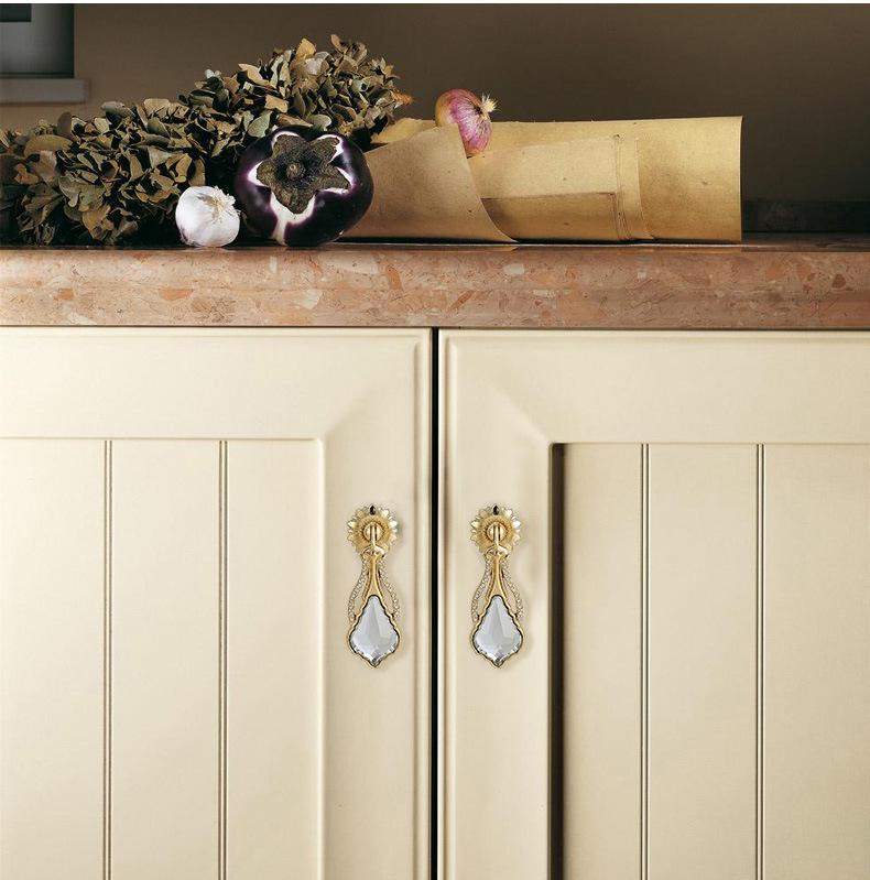 Alloy Crystal Cabinet Pulls & Knobs - Black Finish for Wardrobes - #7 - Gold / 1pc