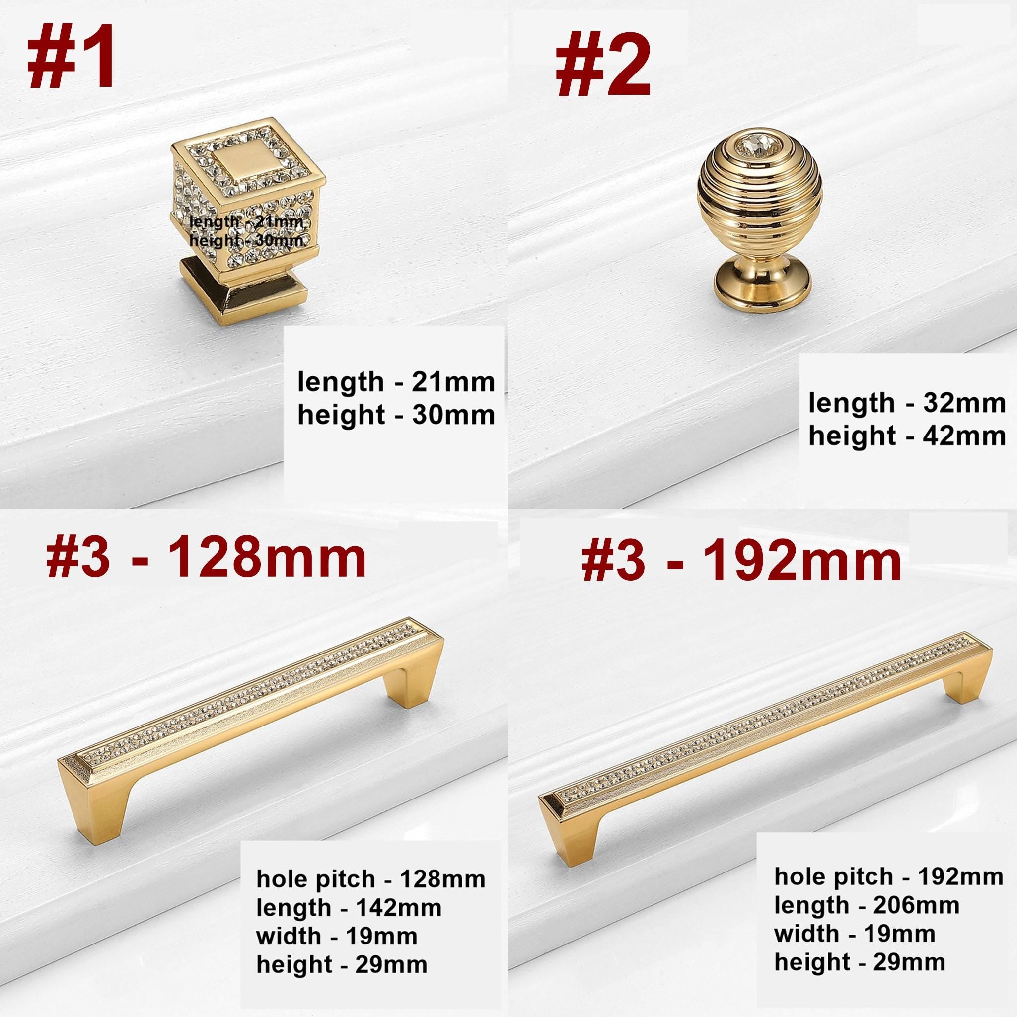 Alloy Crystal Cabinet Pulls & Knobs - Gold Finish for Wardrobes - #2 / 1pc