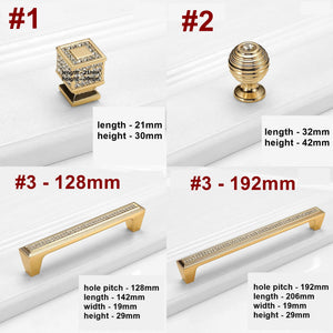 Alloy Crystal Cabinet Pulls & Knobs - Gold Finish for Wardrobes - #2 / 1pc