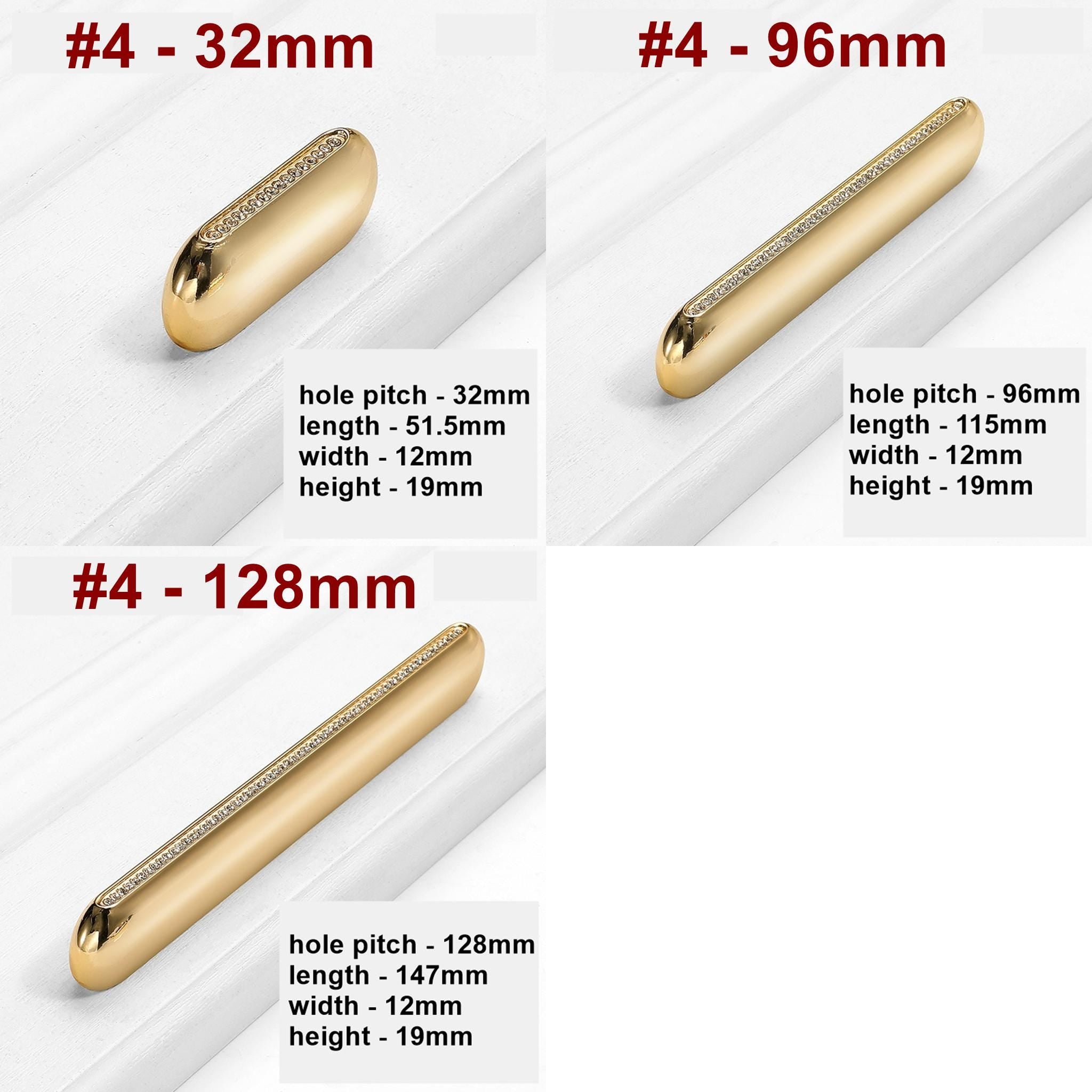 Alloy Crystal Cabinet Pulls & Knobs - Gold Finish for Wardrobes - #3 - 128mm / 1pc