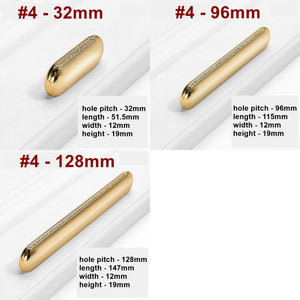 Alloy Crystal Cabinet Pulls & Knobs - Gold Finish for Wardrobes - #3 - 128mm / 1pc