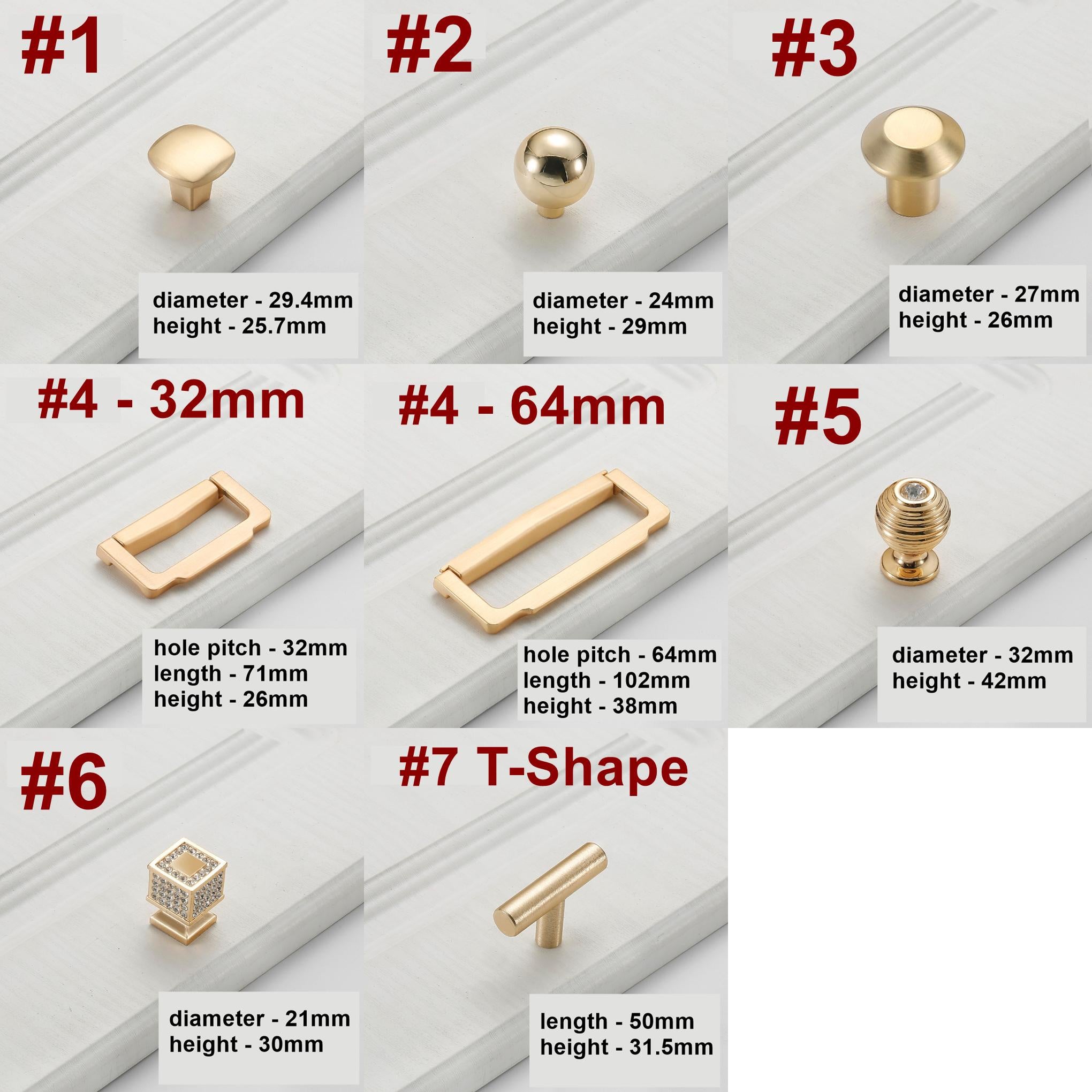 Alloy Crystal Cabinet Pulls & Knobs - Gold Finish for Wardrobes - #2 / 1pc